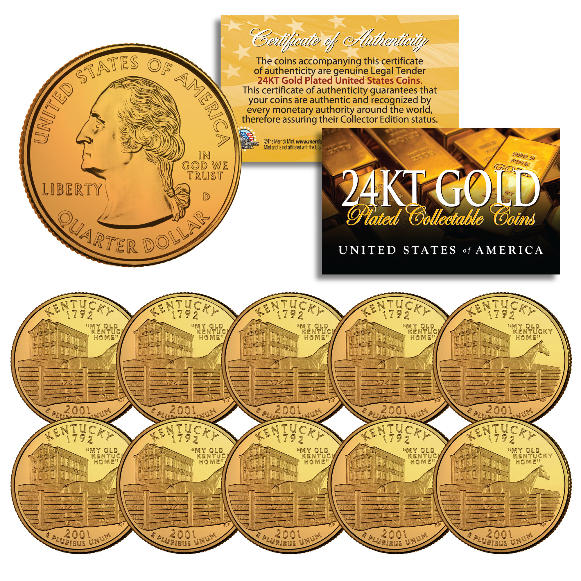 2001 Kentucky State Quarters U.S. Mint BU Coins 24K GOLD PLATED (LOT of 10) eBay